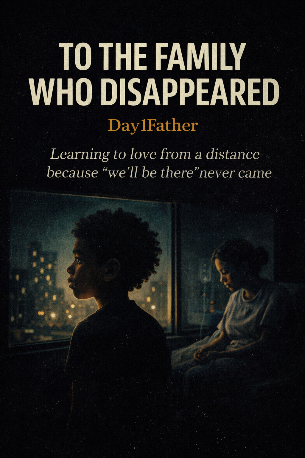 Boy watching over sick mother at night, representing caregiving, family abandonment, and emotional distance