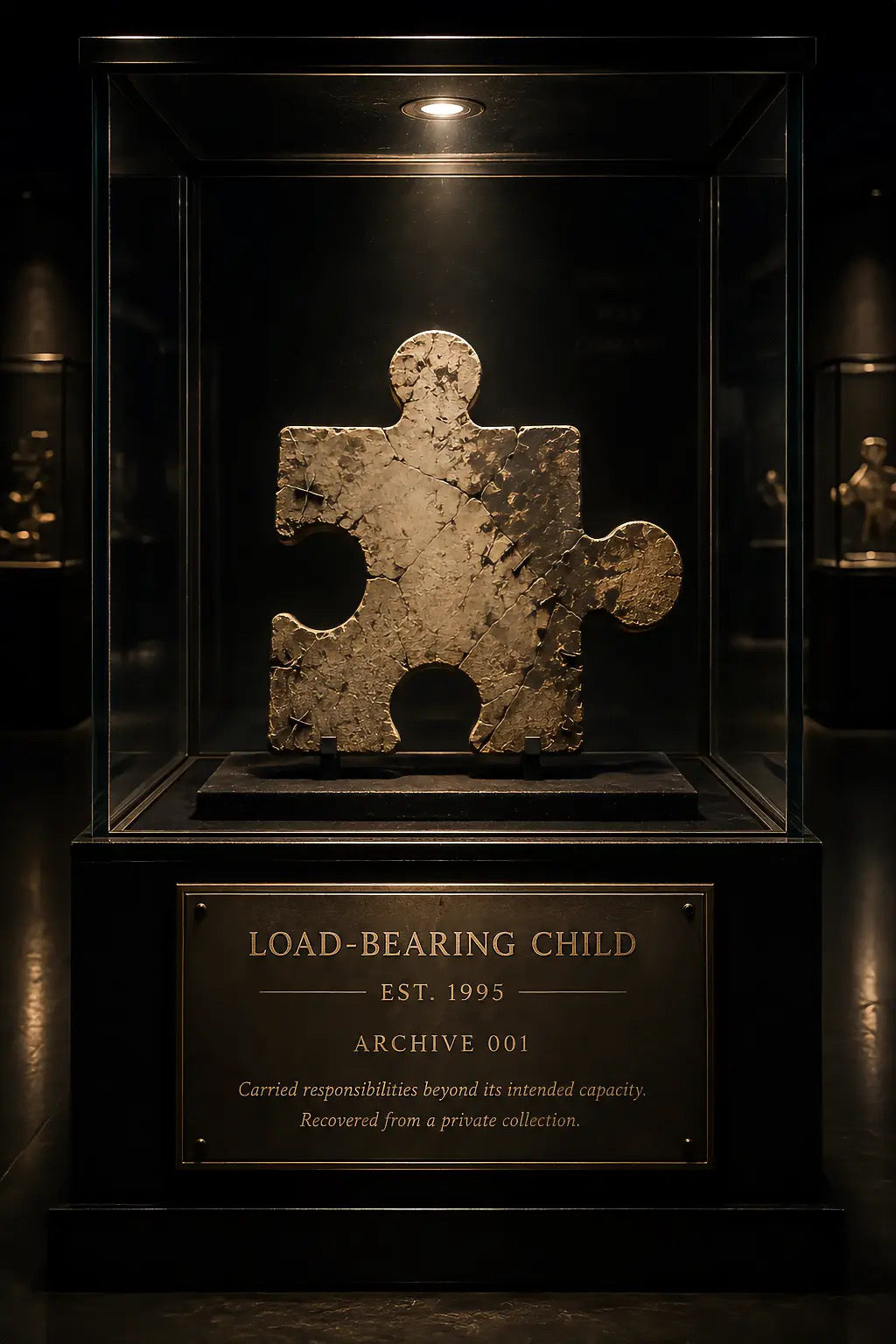 Load-Bearing Child Archive 001 symbolic exhibit showing the hidden weight carried by children forced to grow up too fast