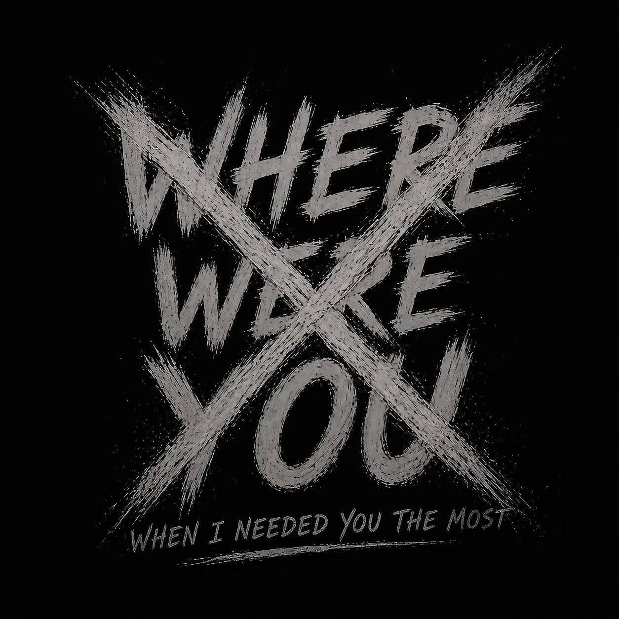 Dark black background with distressed white lettering reading “Where Were You” crossed out, symbolizing abandonment, emotional neglect, childhood trauma, and the unanswered question many strong children carry into adulthood.