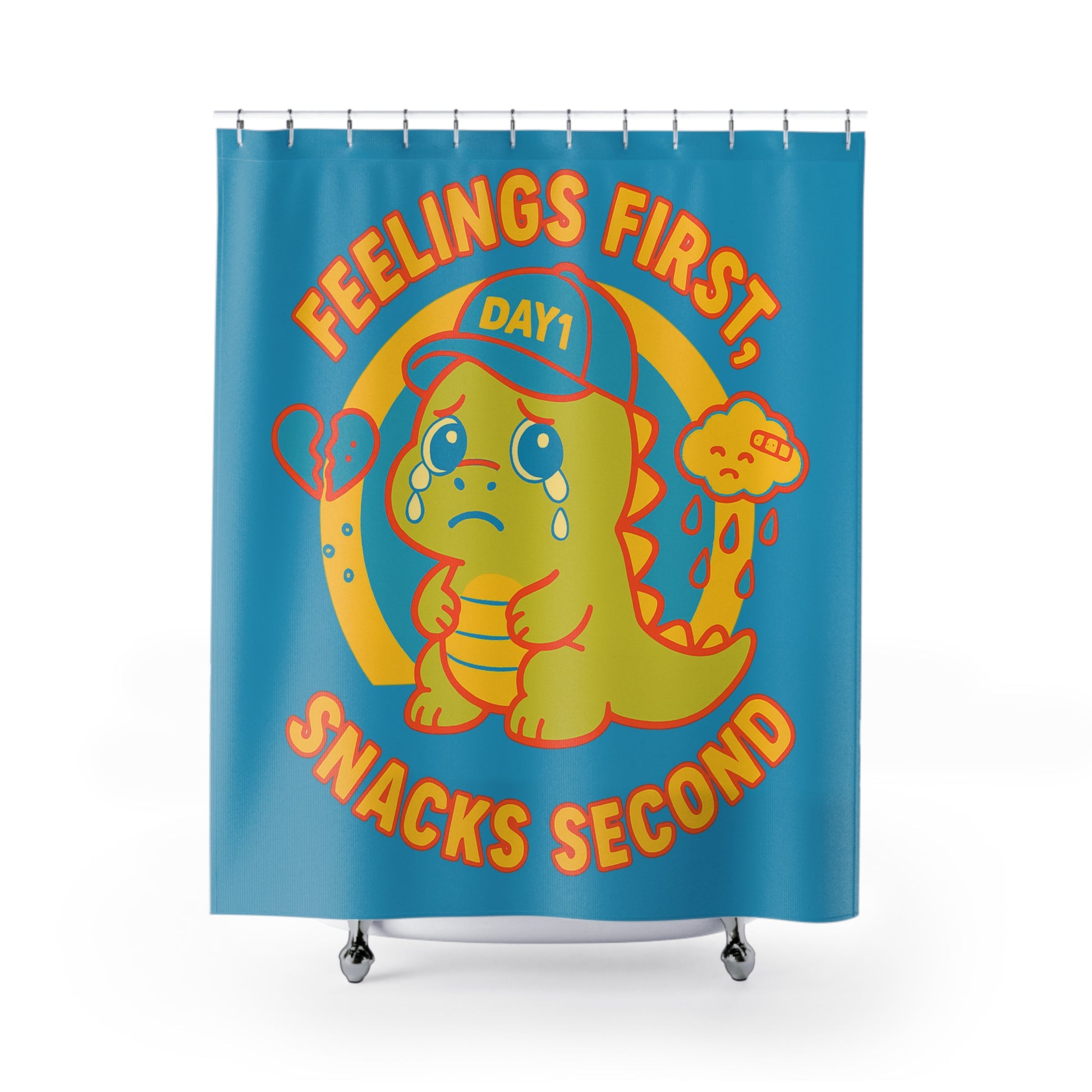 Weepy Rex Feelings First Shower Curtain - Cute Dinosaur Bathroom Decor