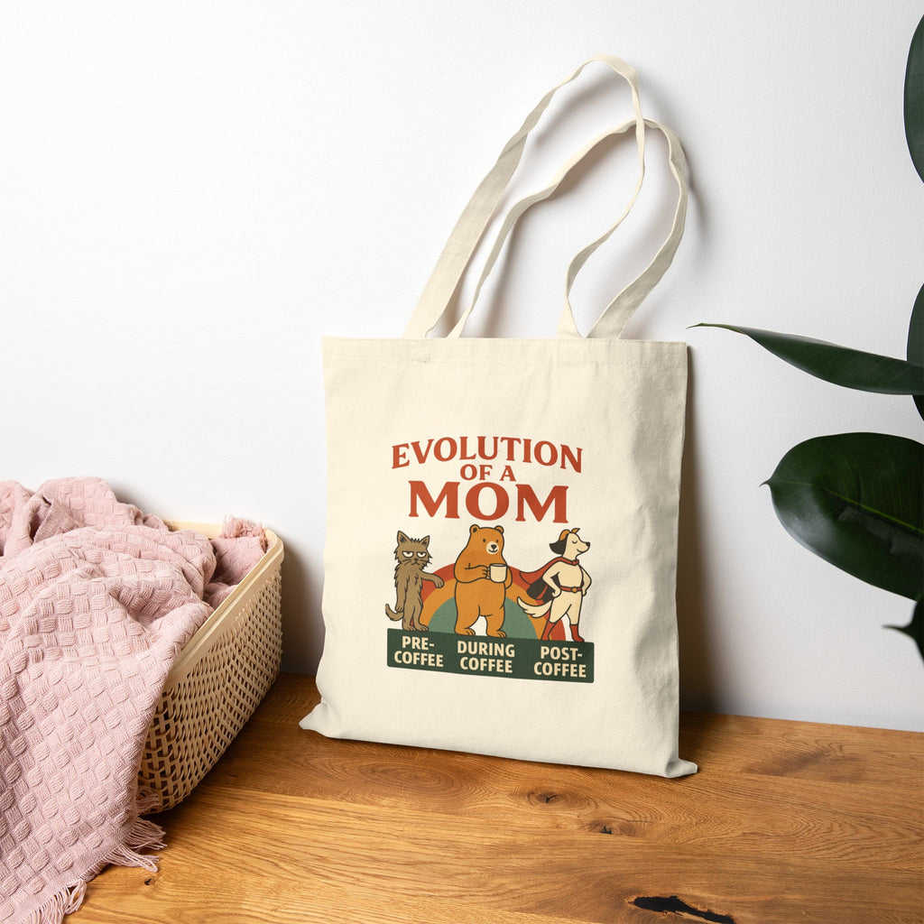 “Evolution of a Mom Coffee Tote Bag - Funny Mom Gift“