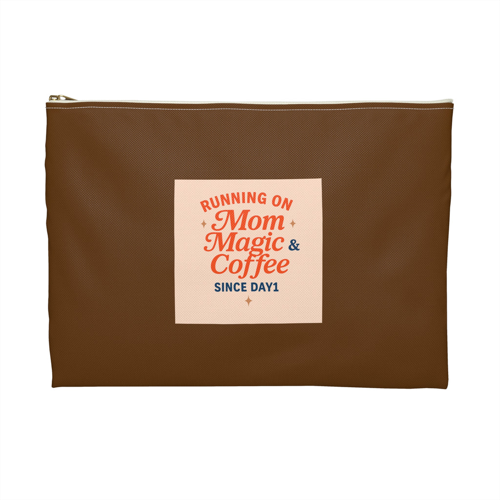 Running on Mom Magic & Coffee Pouch - Limited Edition Chocolate Brown - Mom Survival Kit - Cosmetic Bag - Mother’s Day Gift