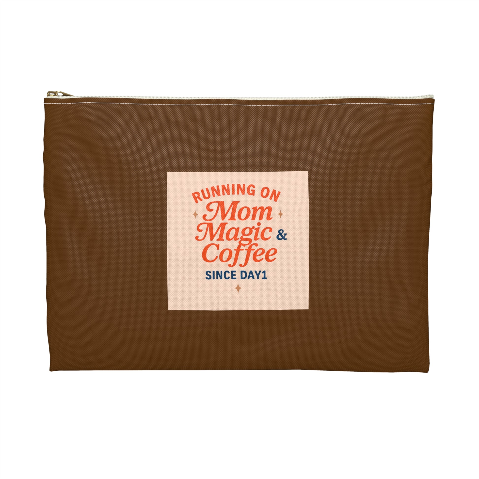 Running on Mom Magic & Coffee Pouch - Limited Edition Chocolate Brown - Mom Survival Kit - Cosmetic Bag - Mother’s Day Gift