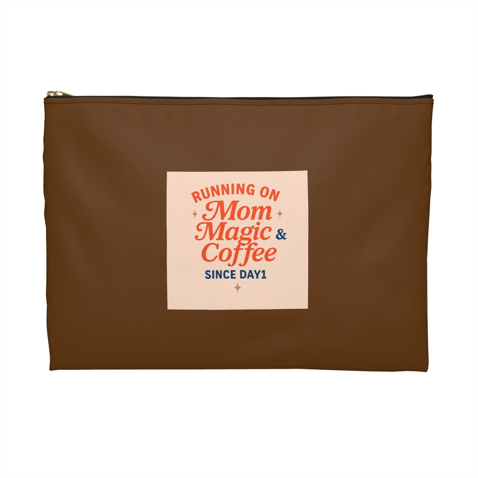 Running on Mom Magic & Coffee Pouch - Limited Edition Chocolate Brown - Mom Survival Kit - Cosmetic Bag - Mother’s Day Gift