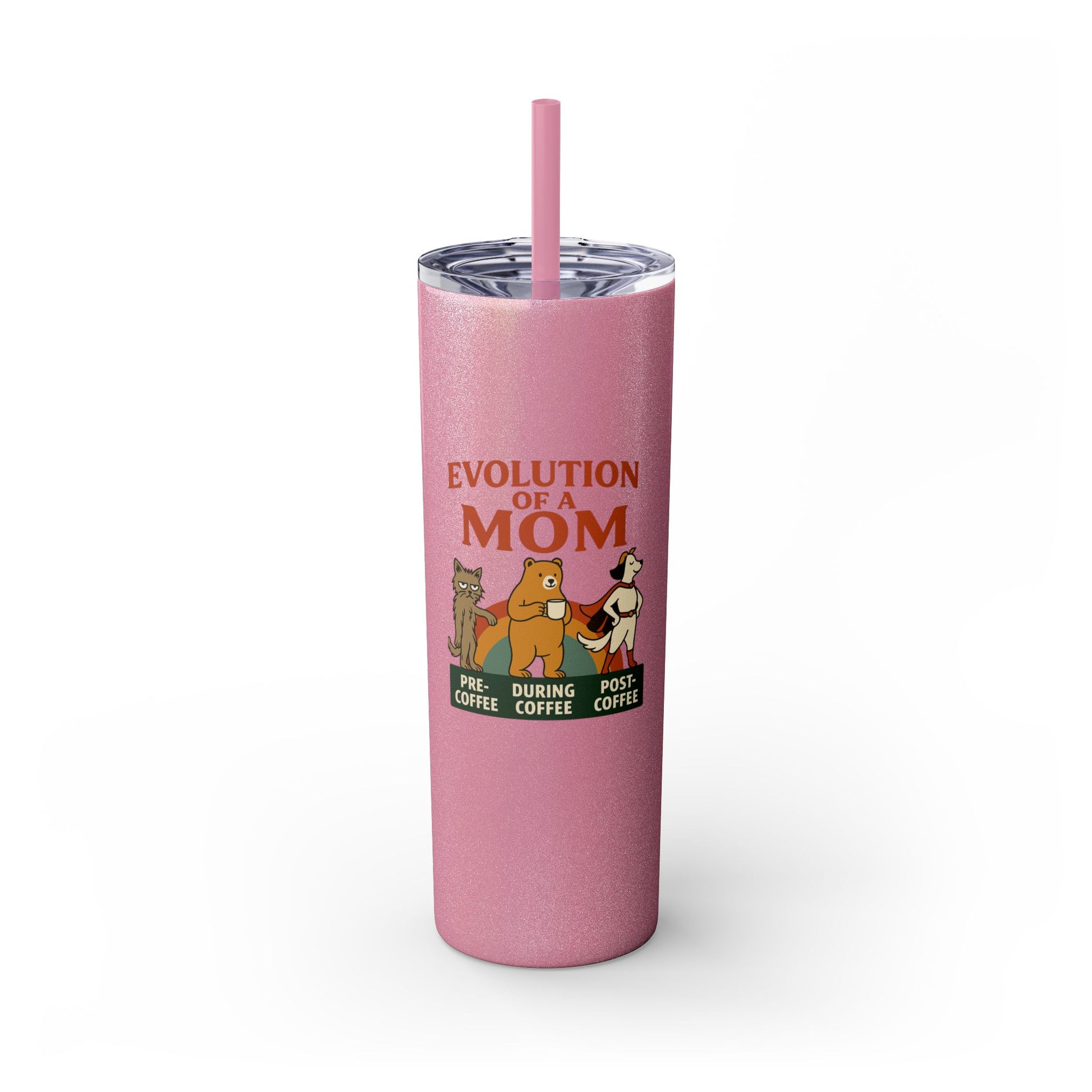 “Evolution of a Mom Glitter Tumbler - Funny Mom Life Skinny Tumbler 20oz”