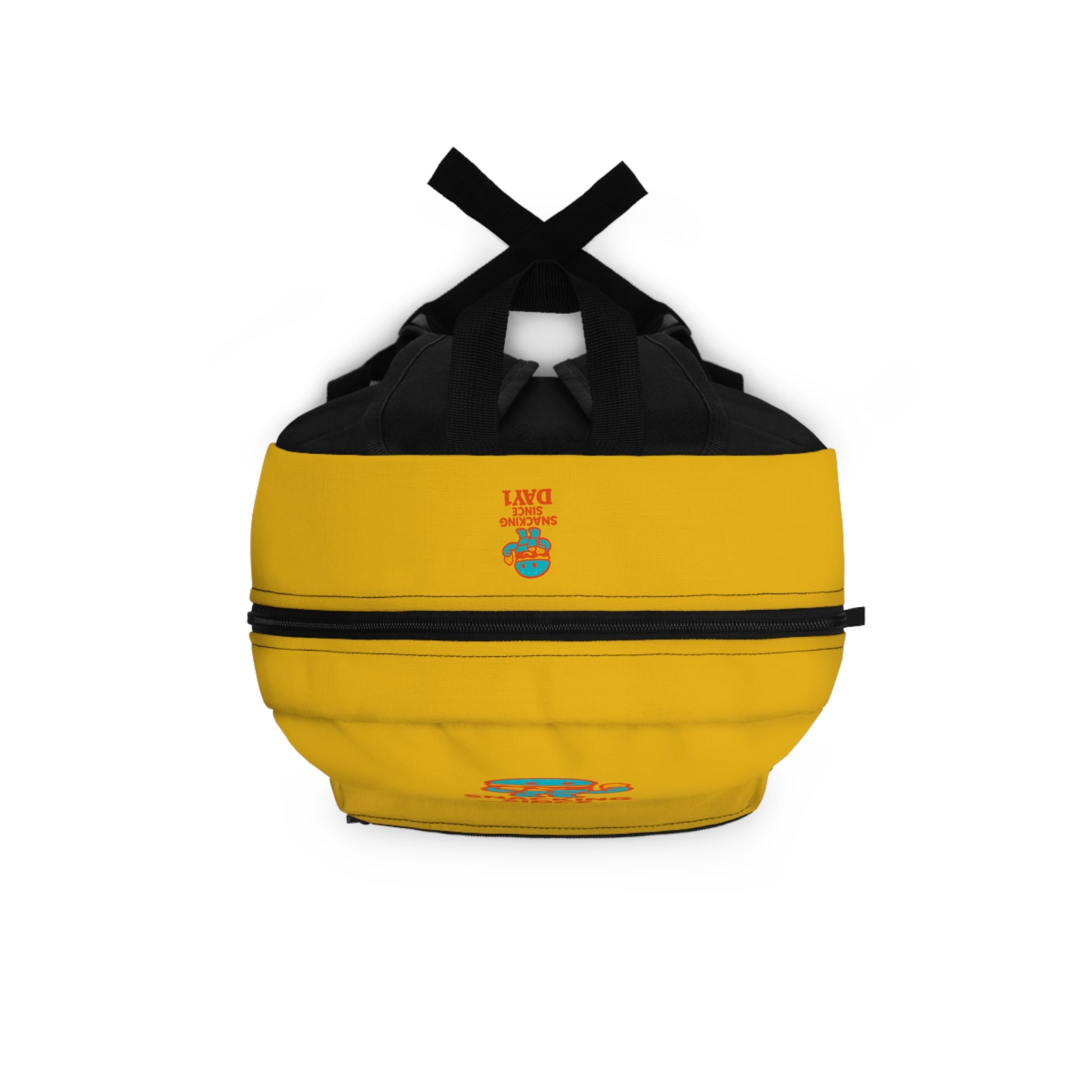 “Snacking Since Day1 Backpack - Stylish Yellow School & Travel Bag”