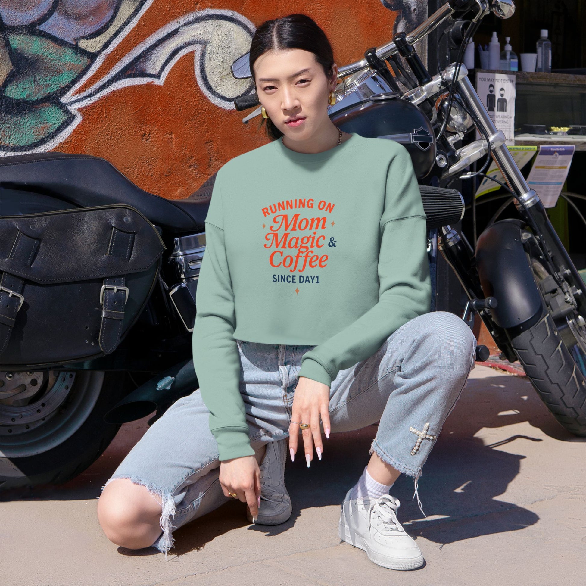 “Mom Magic Coffee Cropped Sweatshirt - Soft & Stylish”