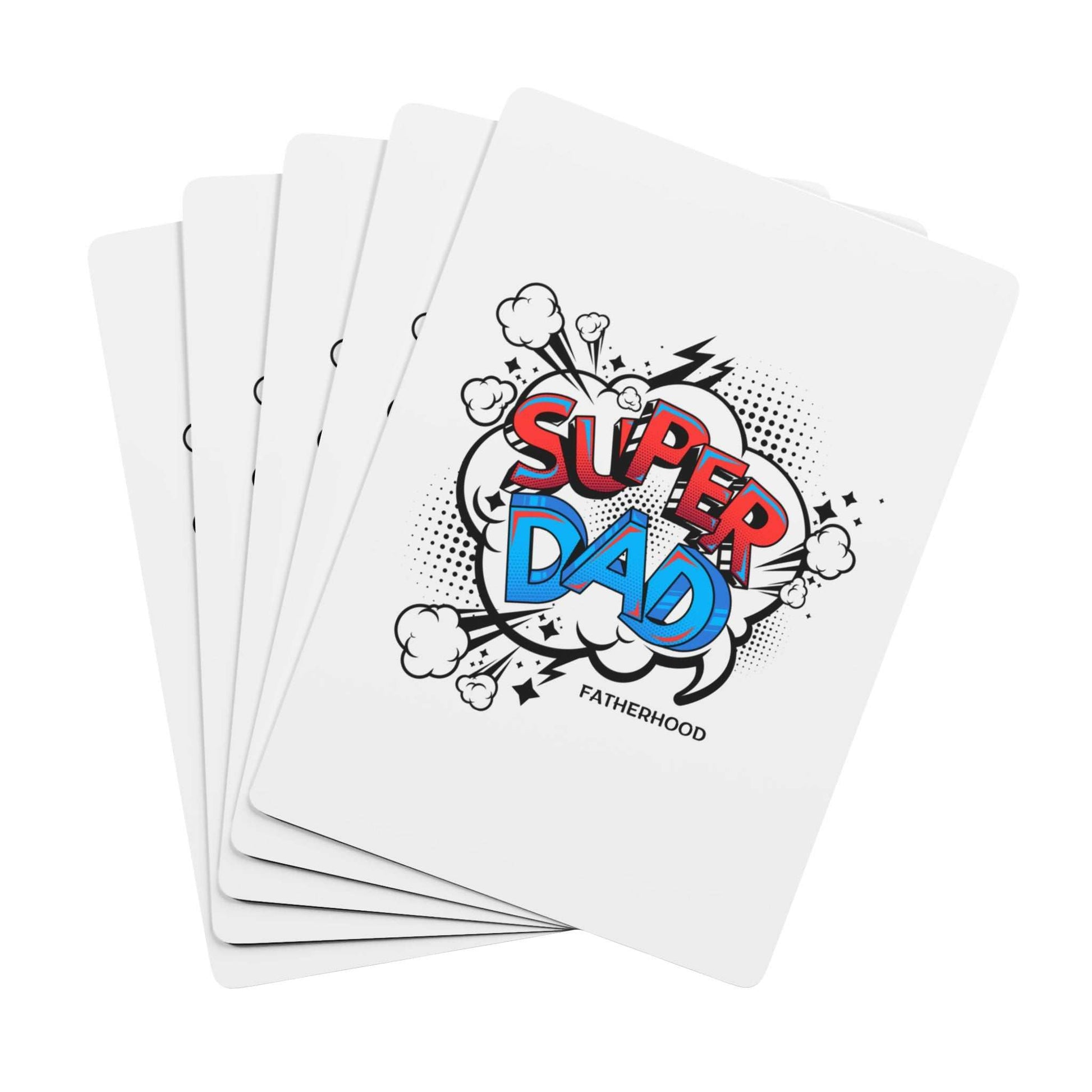 Playing Cards with 'Dad Super Cards' Design, vibrant colors on premium-coated cardstock, ideal for family gatherings.