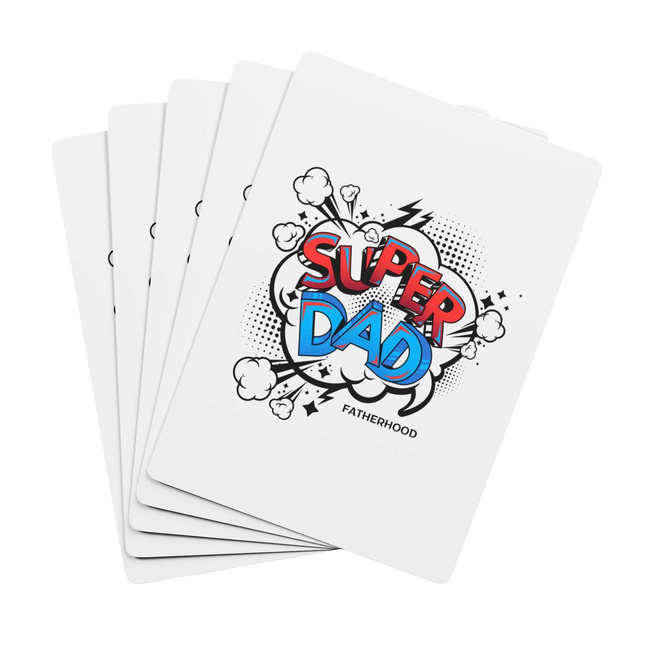 Playing Cards with 'Dad Super Cards' Design, vibrant colors on premium-coated cardstock, ideal for family gatherings.