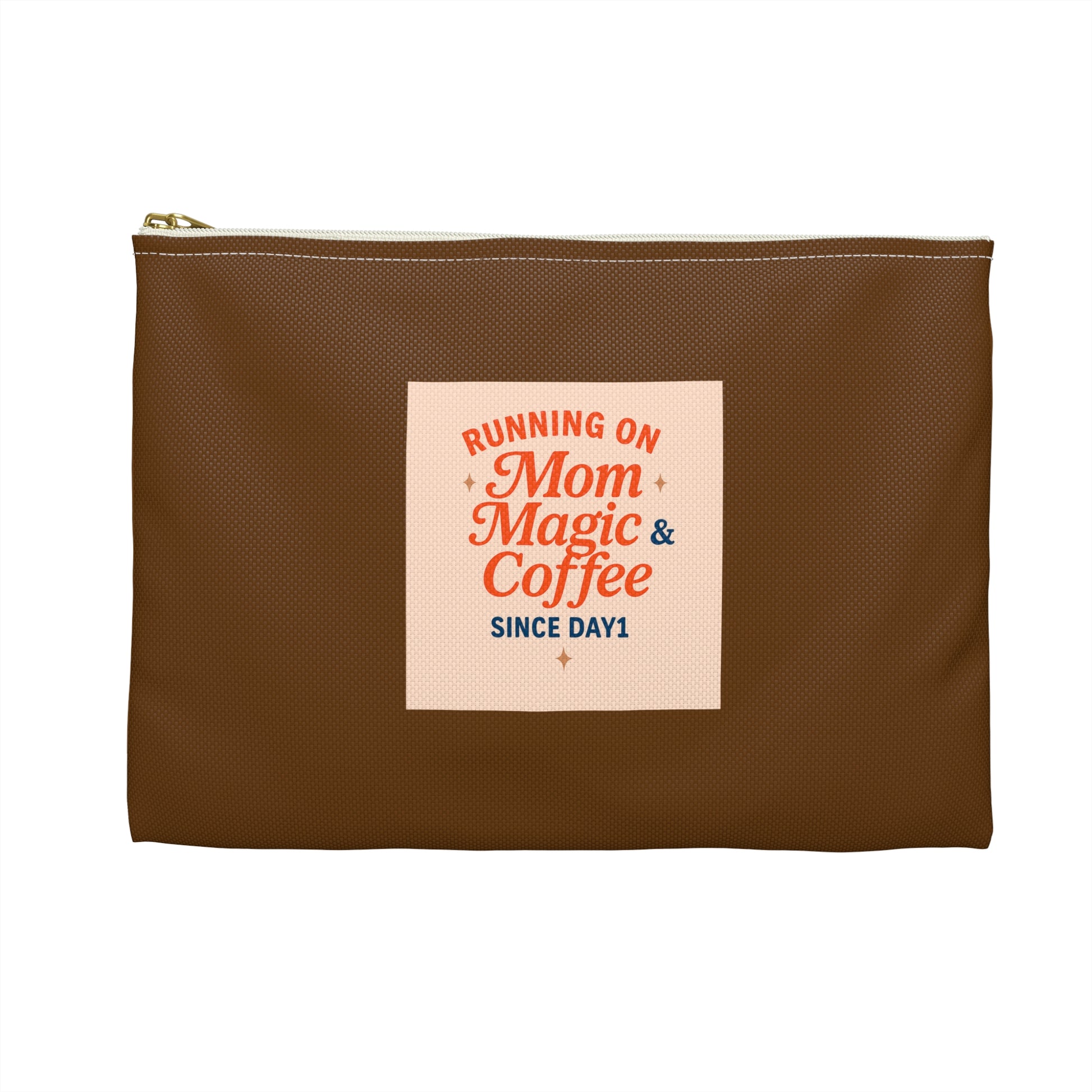 Running on Mom Magic & Coffee Pouch - Limited Edition Chocolate Brown - Mom Survival Kit - Cosmetic Bag - Mother’s Day Gift
