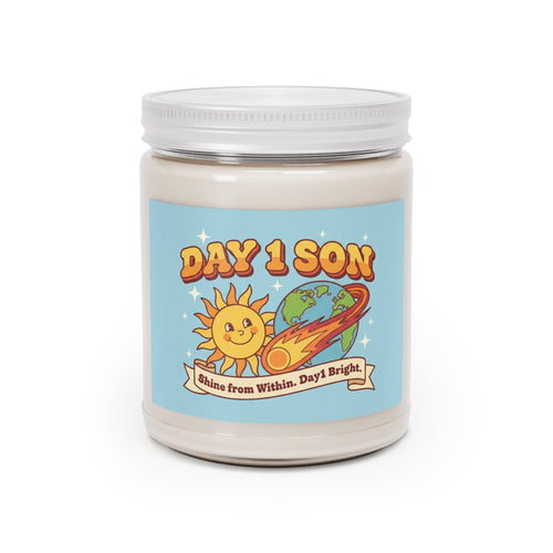 "DAY 1 SON" Motivational Candle - Comet & Earth Retro Design - "Shine Bright" Gift for Boys/Teens
