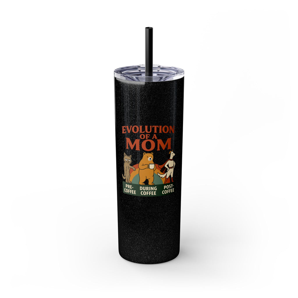 “Evolution of a Mom Glitter Tumbler - Funny Mom Life Skinny Tumbler 20oz”