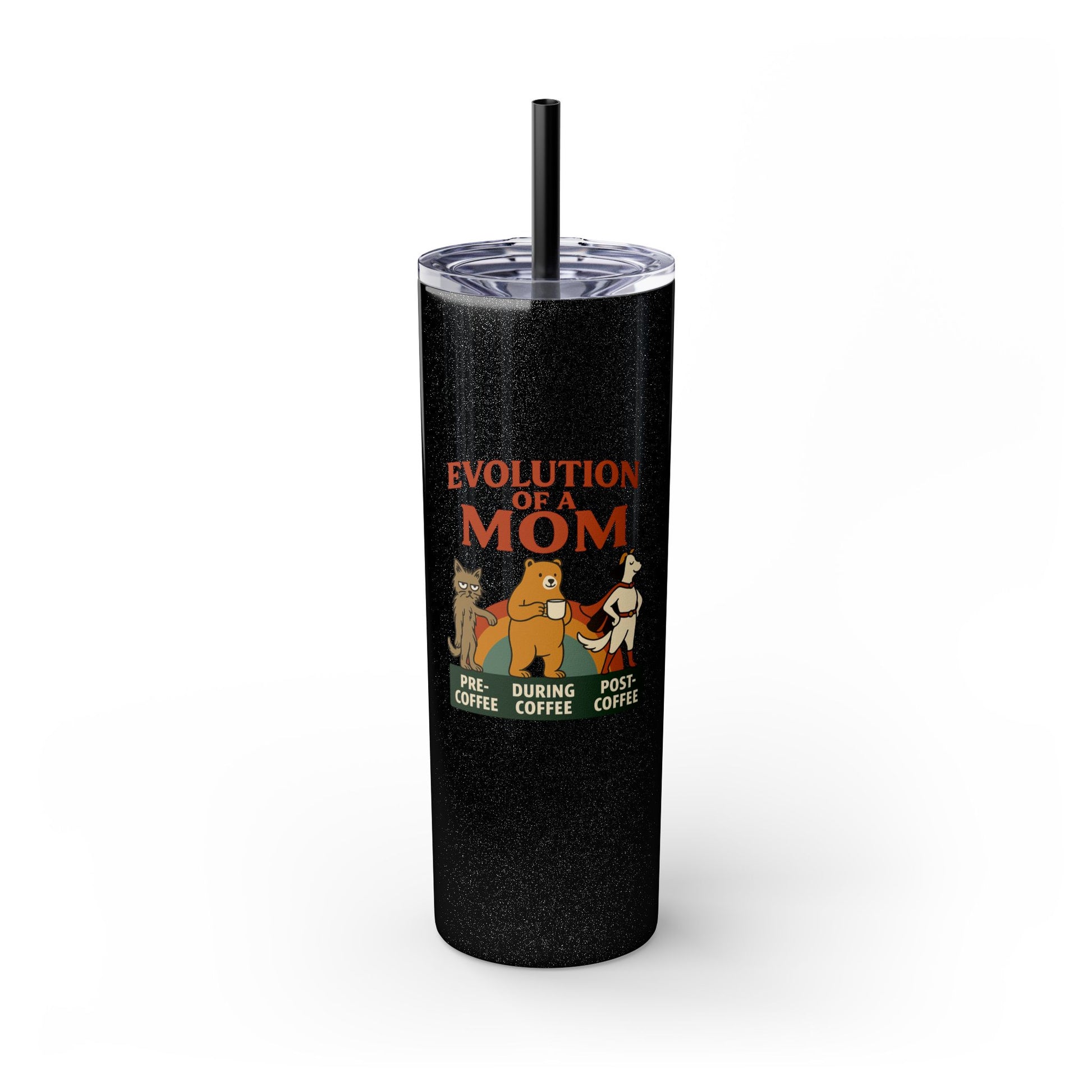 “Evolution of a Mom Glitter Tumbler - Funny Mom Life Skinny Tumbler 20oz”