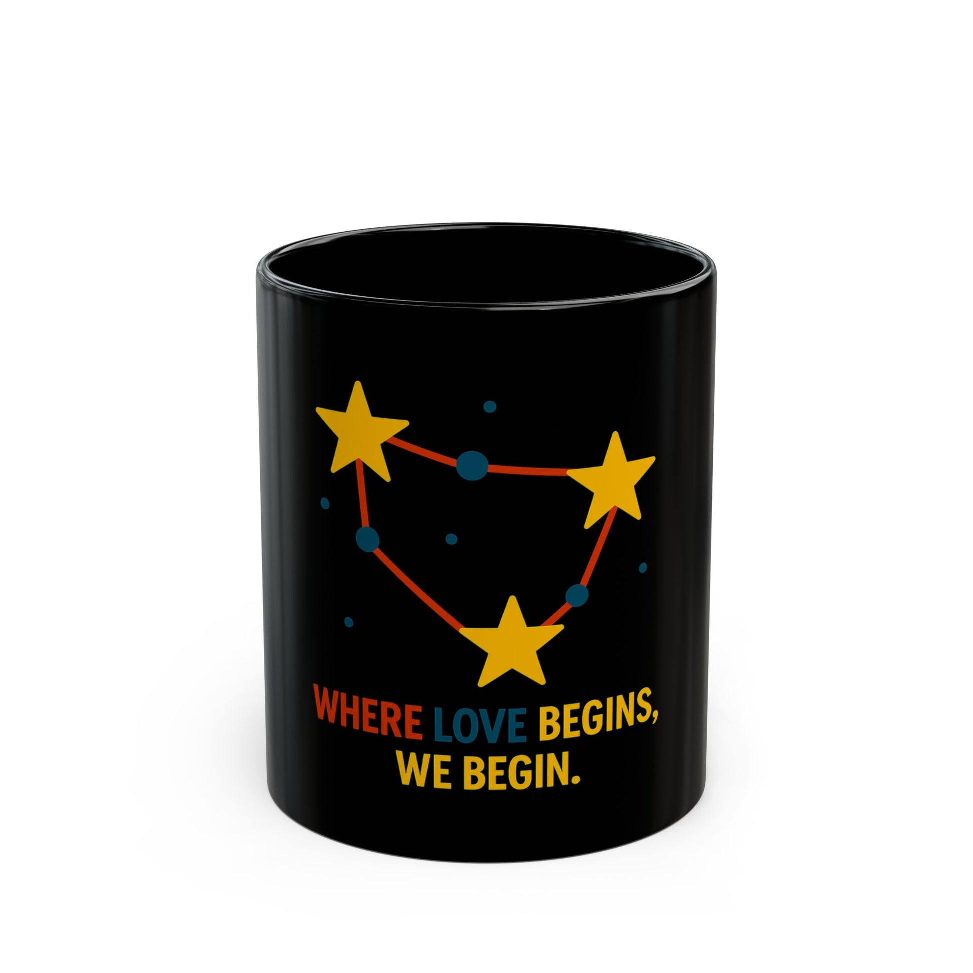 Black Mug - Star Constellation | “Where Love Begins” Ceramic Coffee Cup