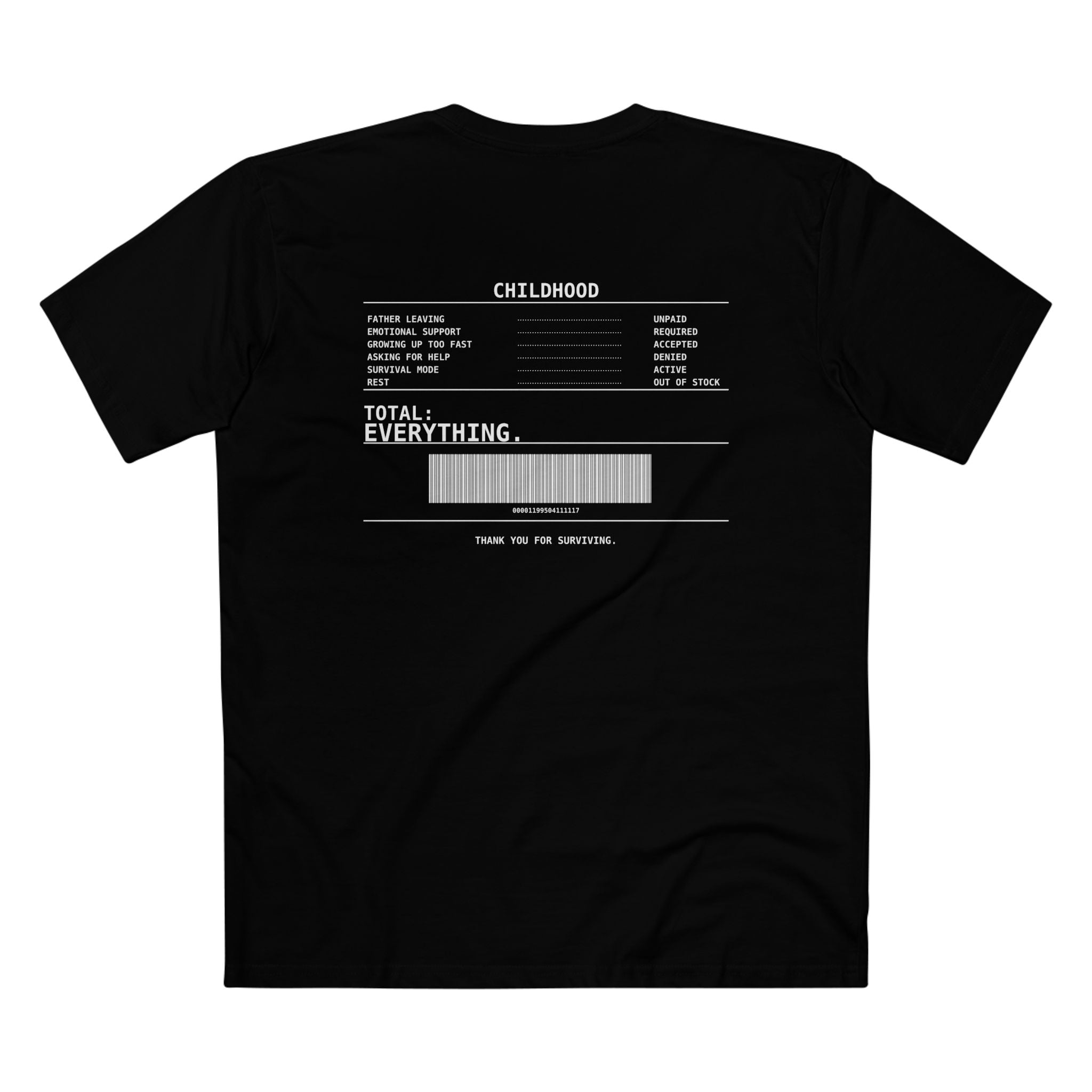 RECEIPT. Tee | Minimalist Survival Mode Graphic Shirt