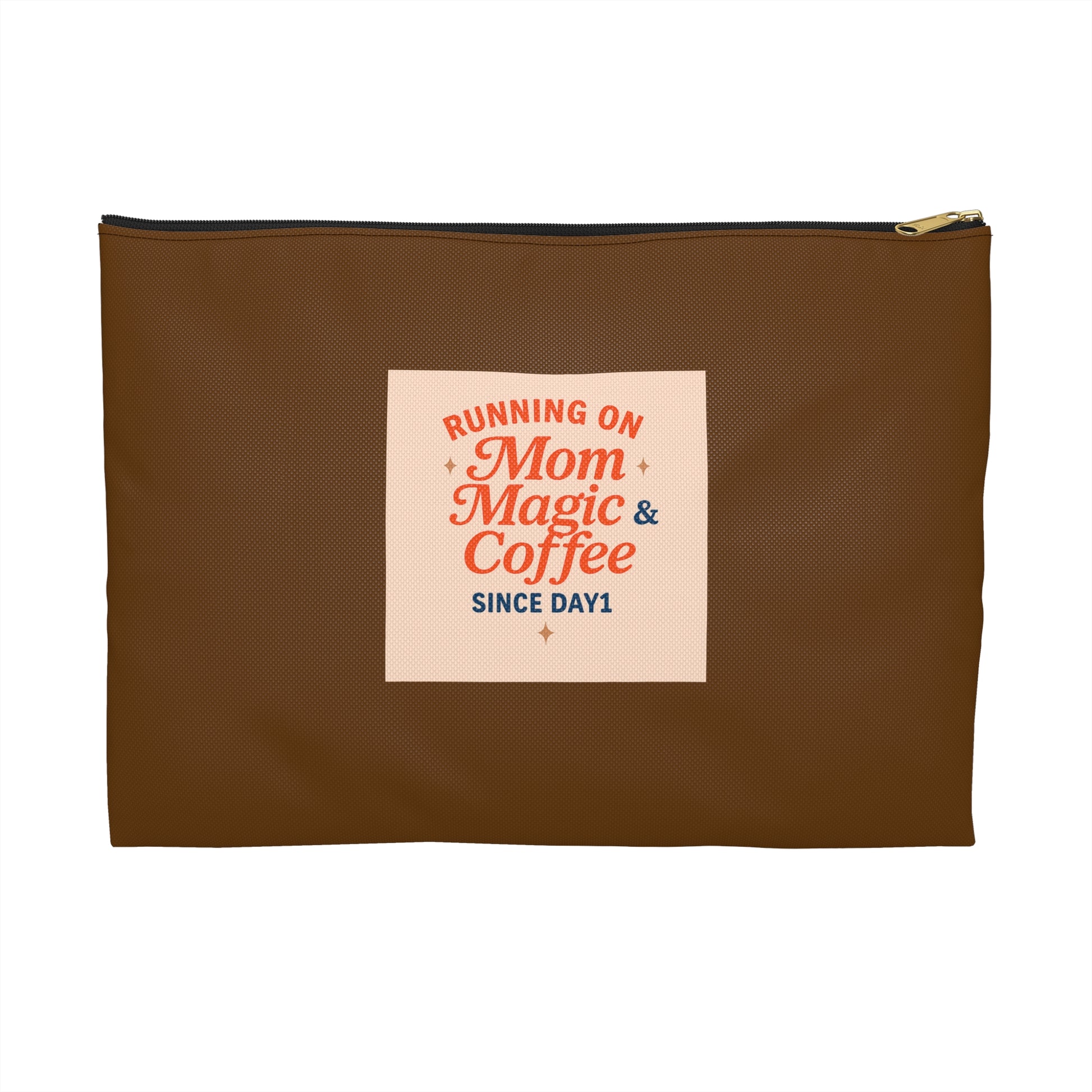 Running on Mom Magic & Coffee Pouch - Limited Edition Chocolate Brown - Mom Survival Kit - Cosmetic Bag - Mother’s Day Gift