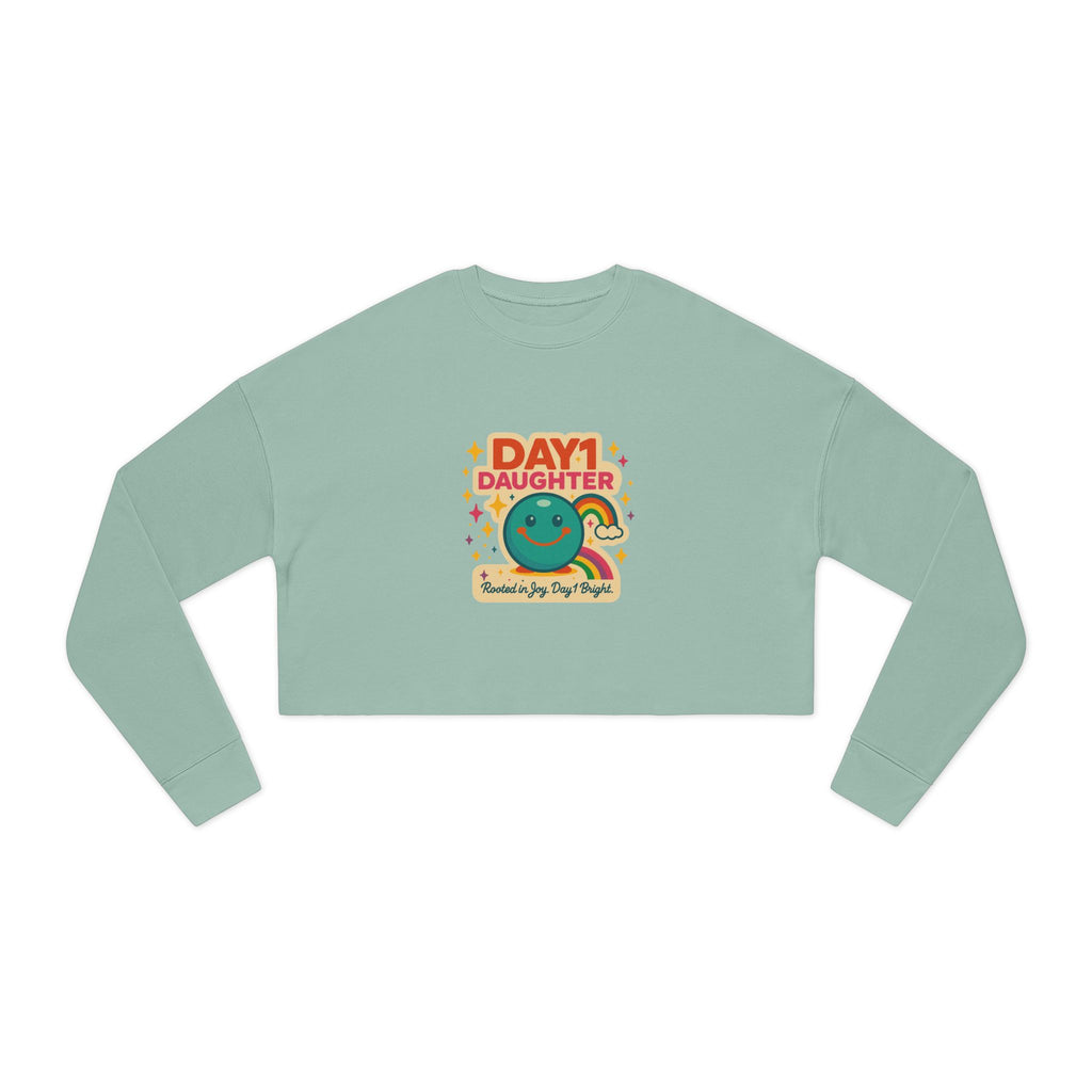 “Giggles McRainbow Day 1 Daughter Women’s Cropped Sweatshirt - Sage Green”