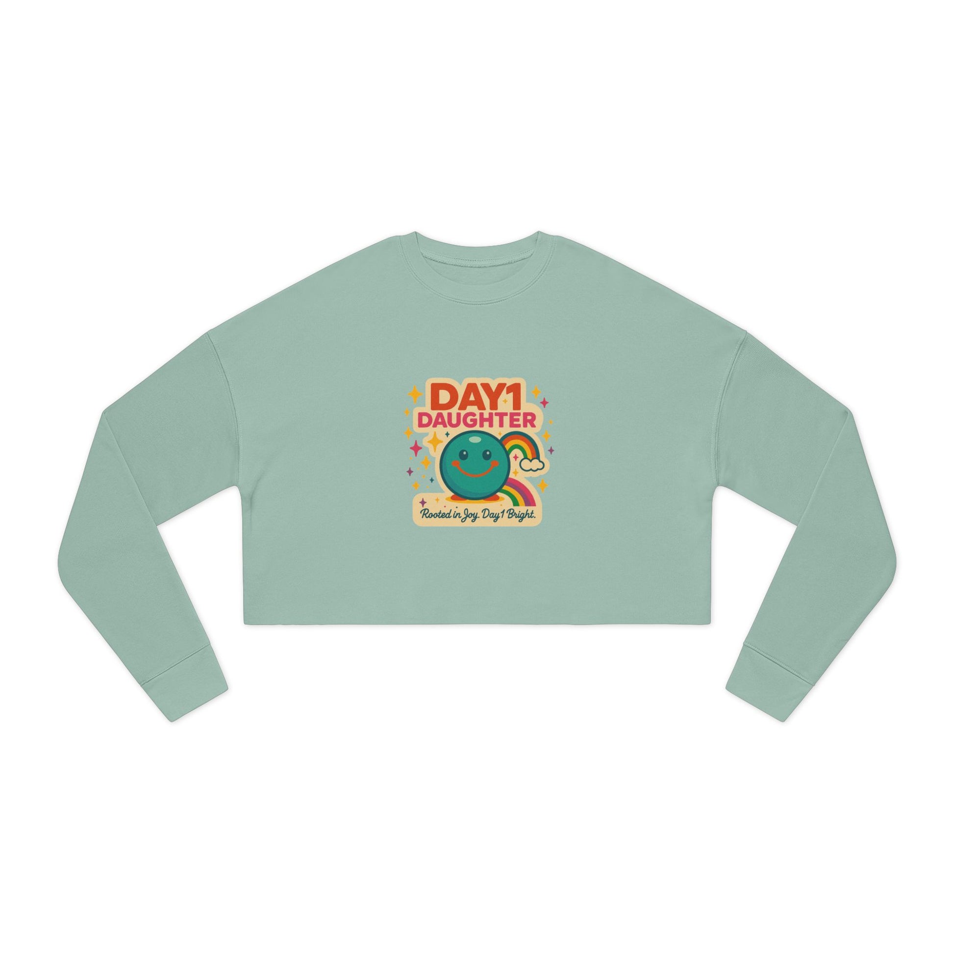 “Giggles McRainbow Day 1 Daughter Women’s Cropped Sweatshirt - Sage Green”