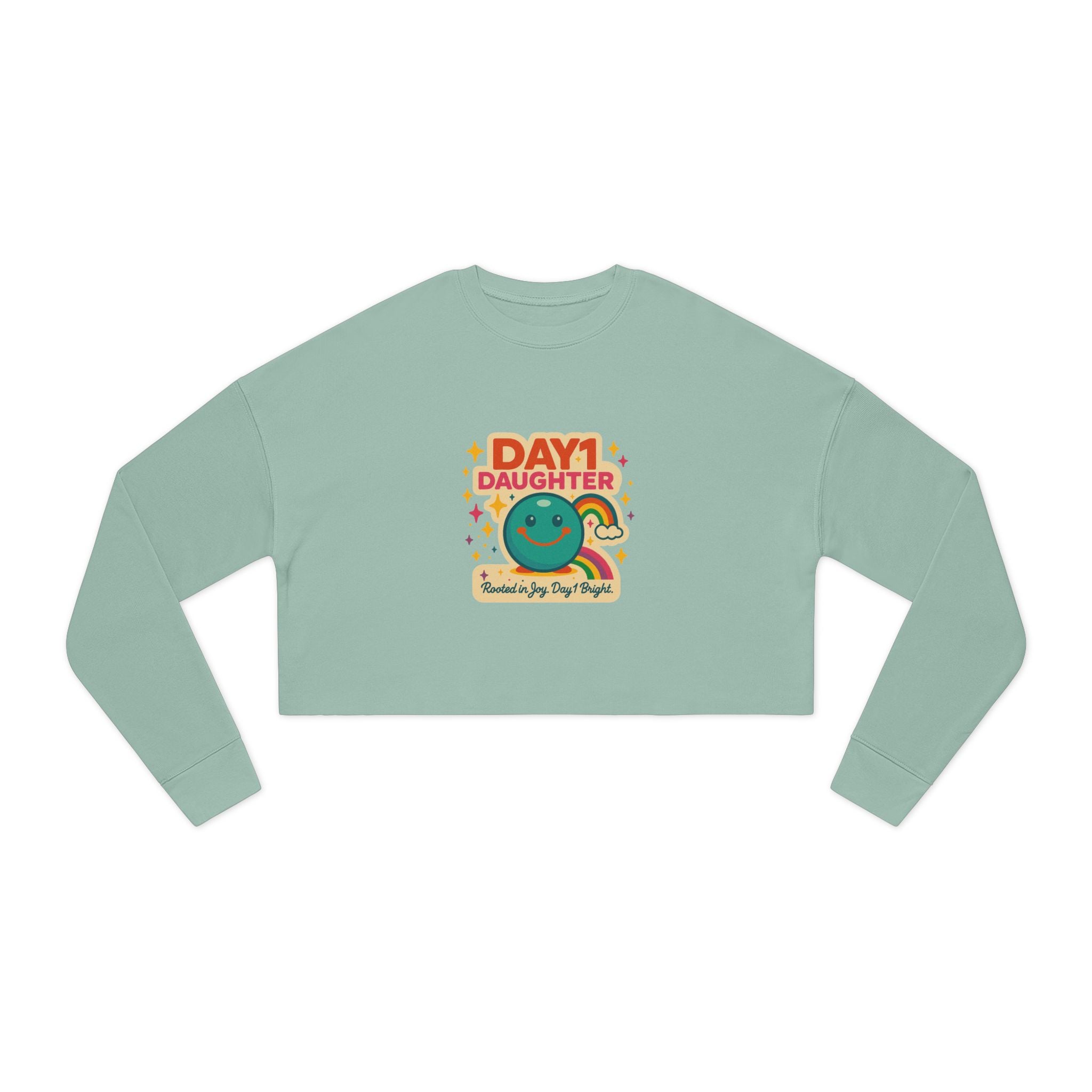 “Giggles McRainbow Day 1 Daughter Women’s Cropped Sweatshirt - Sage Green”