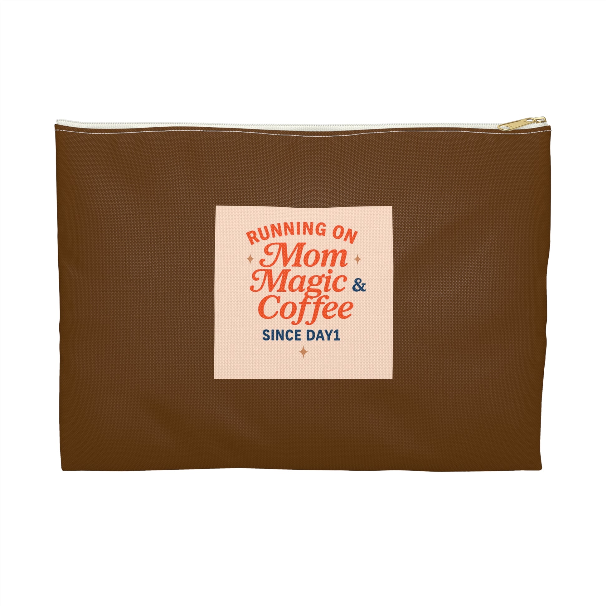 Running on Mom Magic & Coffee Pouch - Limited Edition Chocolate Brown - Mom Survival Kit - Cosmetic Bag - Mother’s Day Gift
