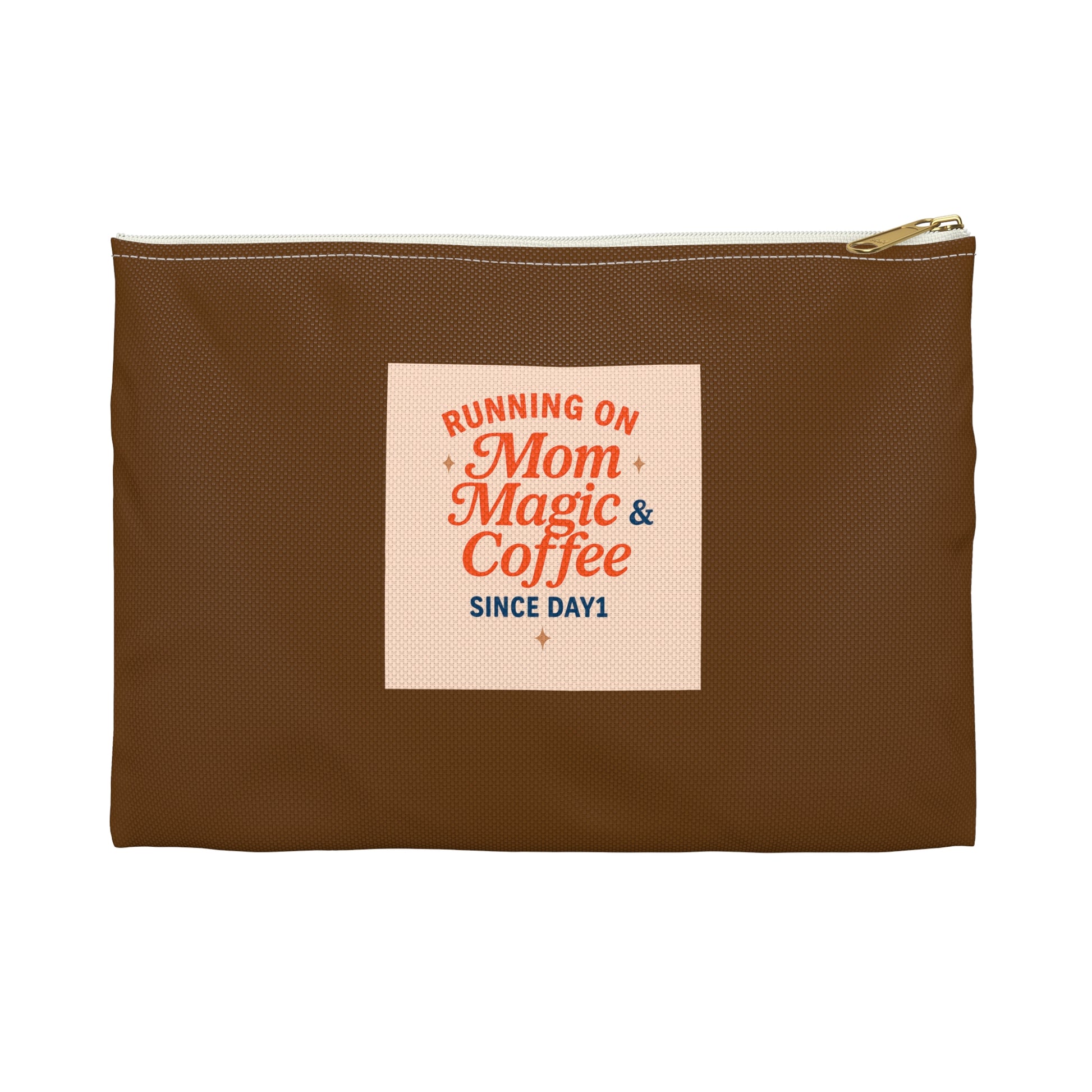 Running on Mom Magic & Coffee Pouch - Limited Edition Chocolate Brown - Mom Survival Kit - Cosmetic Bag - Mother’s Day Gift