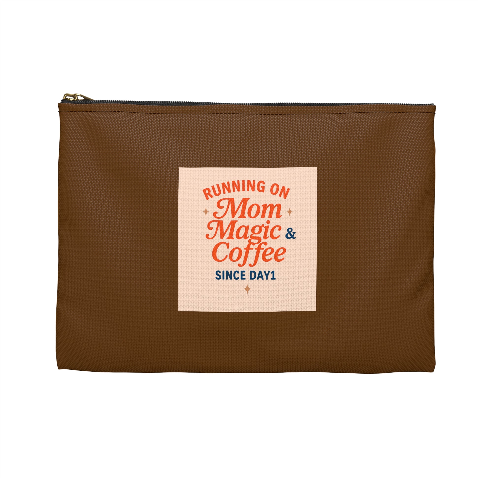 Running on Mom Magic & Coffee Pouch - Limited Edition Chocolate Brown - Mom Survival Kit - Cosmetic Bag - Mother’s Day Gift
