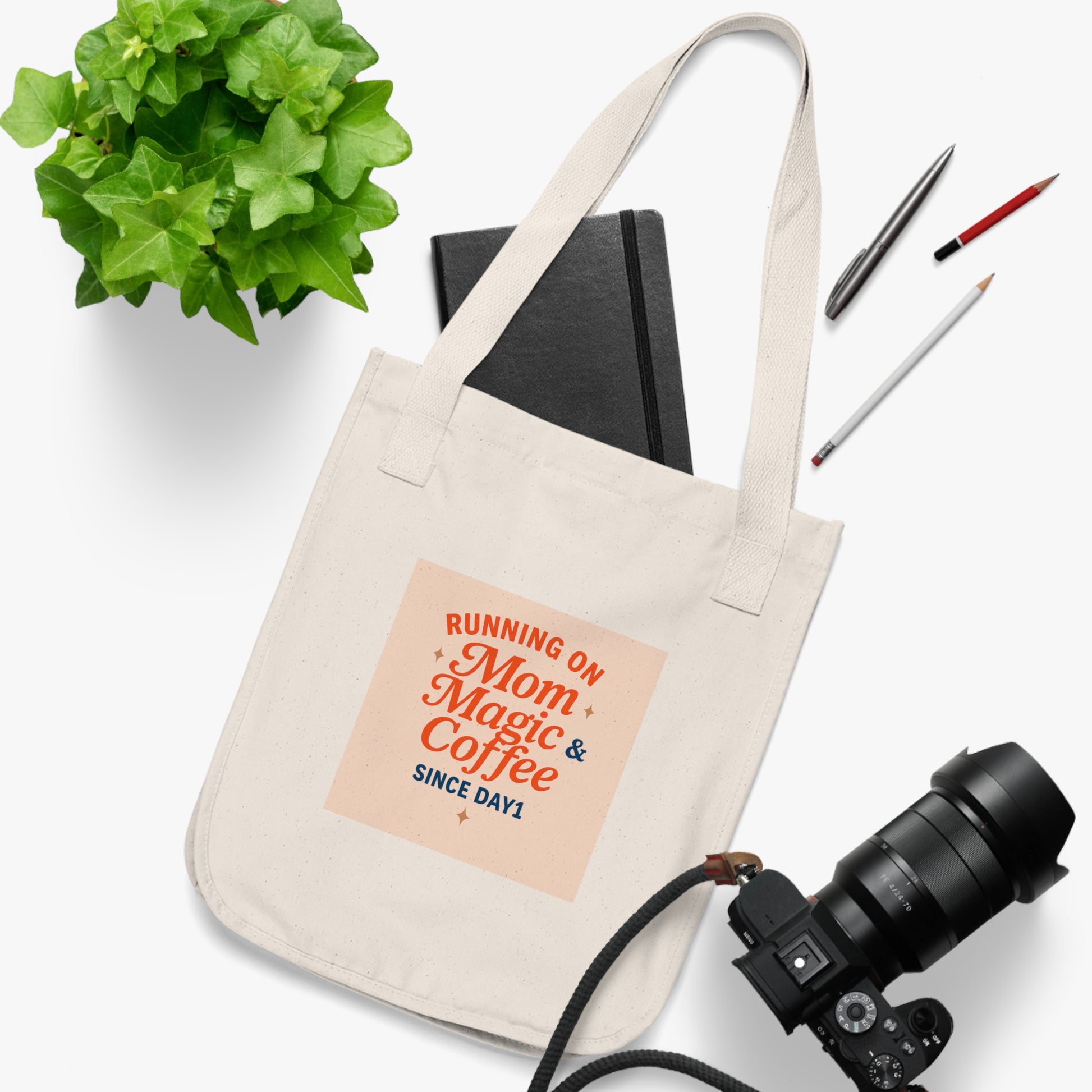 “Organic Canvas Tote Bag for Moms - Mom Magic & Coffee Design”