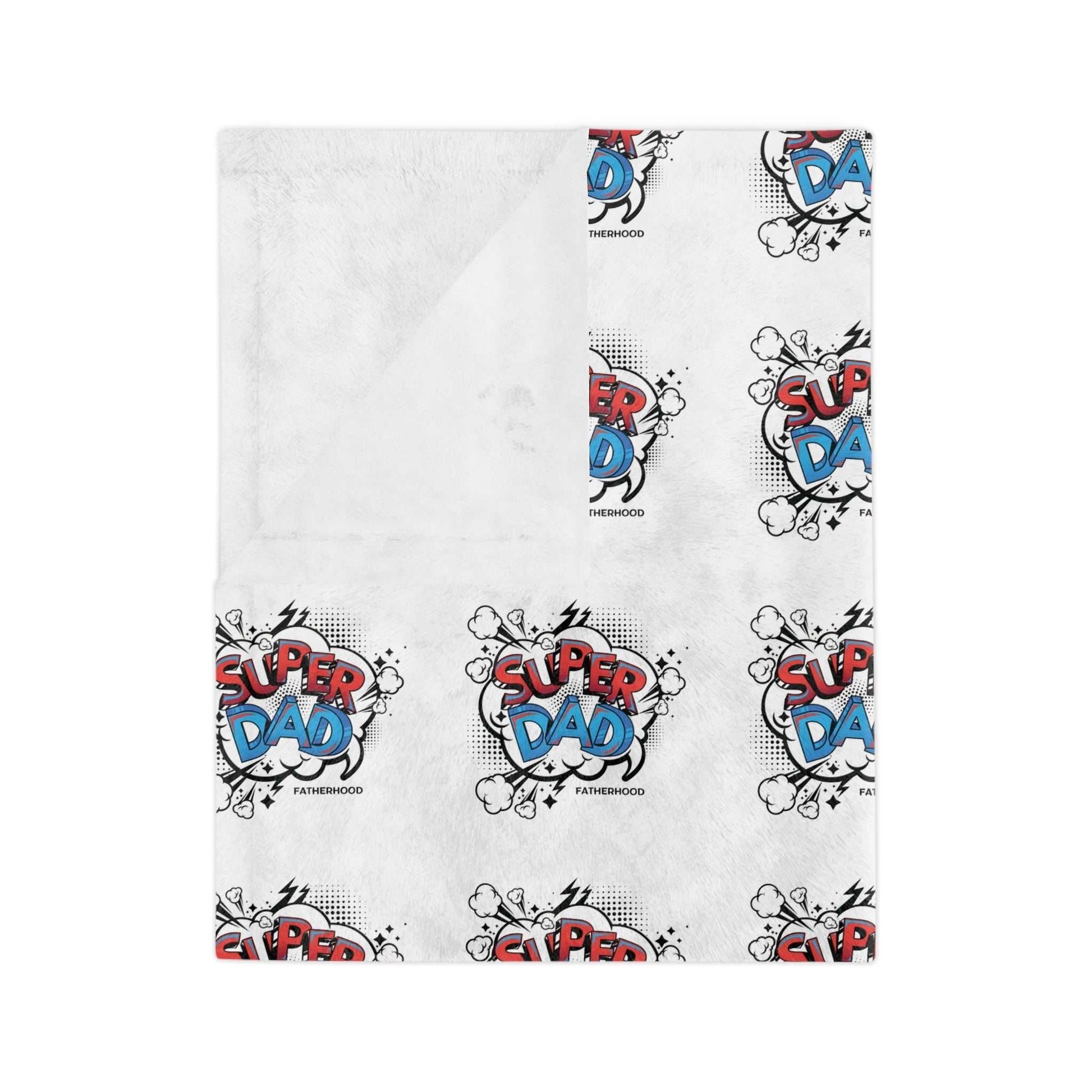 Super Dad velveteen blanket with vibrant comic-style text and soft plush microfiber fabric