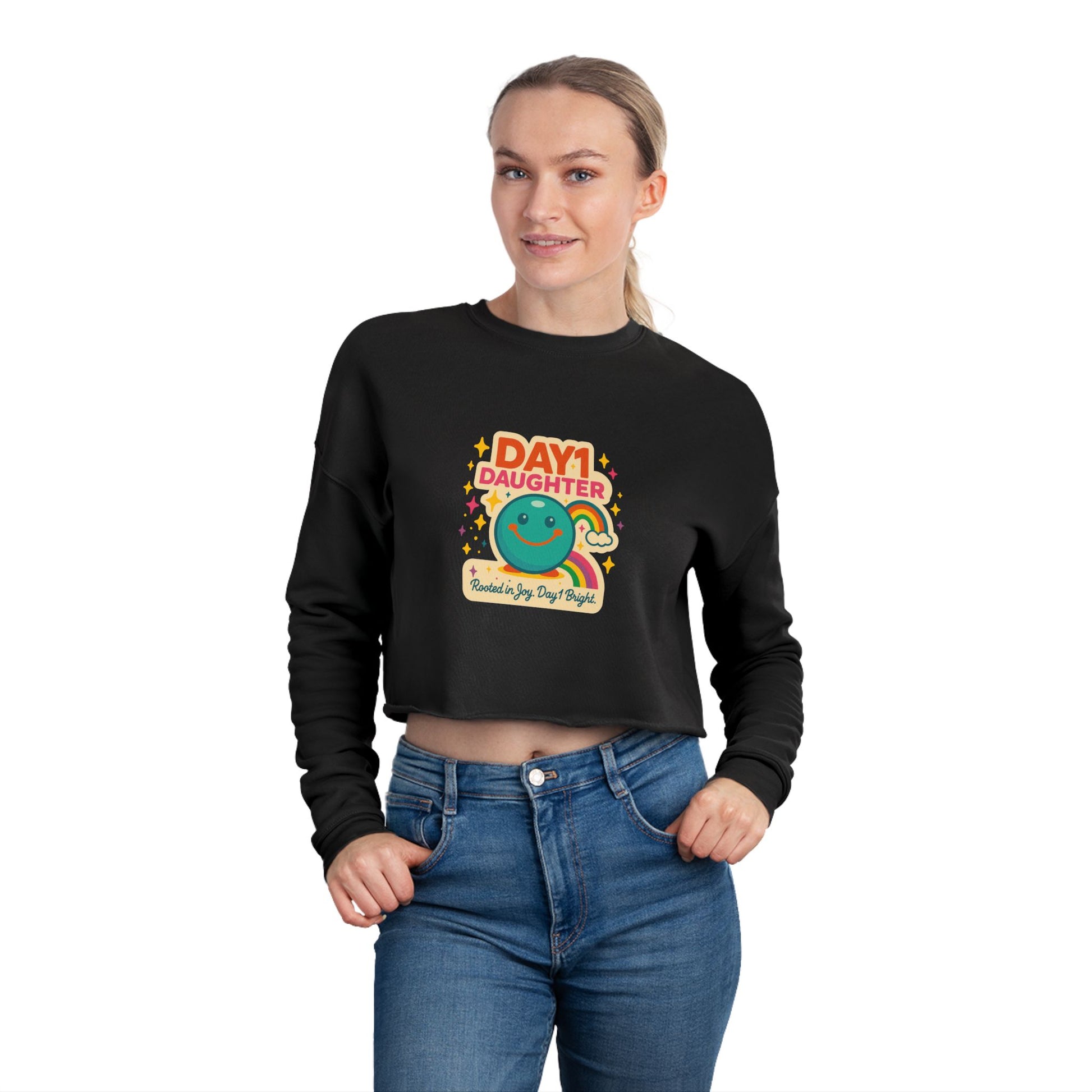 “Giggles McRainbow Day 1 Daughter Women’s Cropped Sweatshirt - Sage Green”