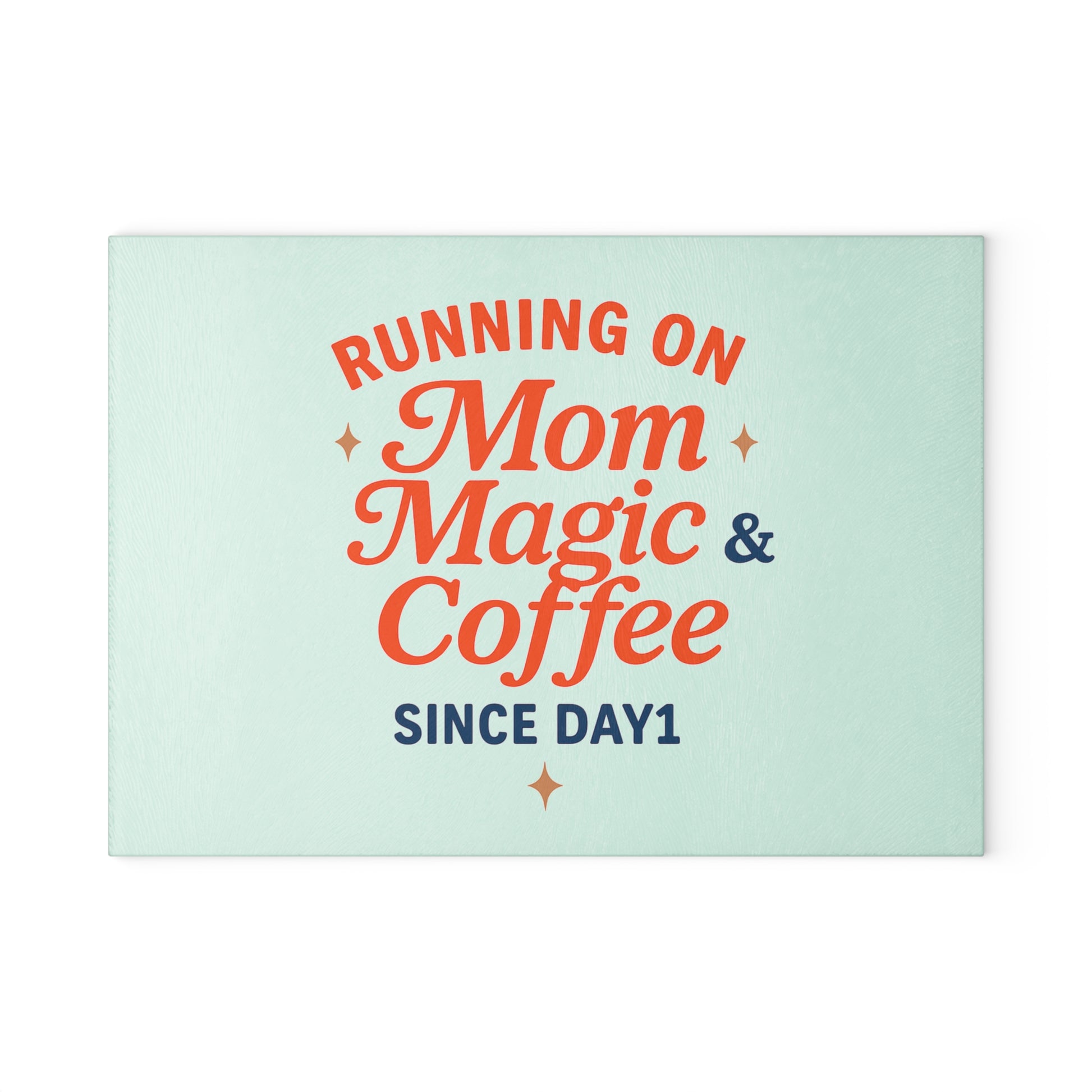 “Mom Magic & Coffee Glass Cutting Board - Vibrant Kitchen Decor for Coffee Lovers”