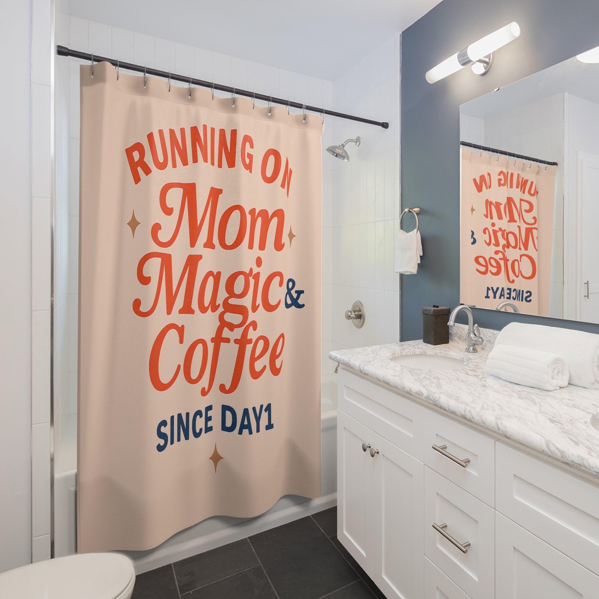 Running On “Mom Magic & Coffee Shower Curtain”