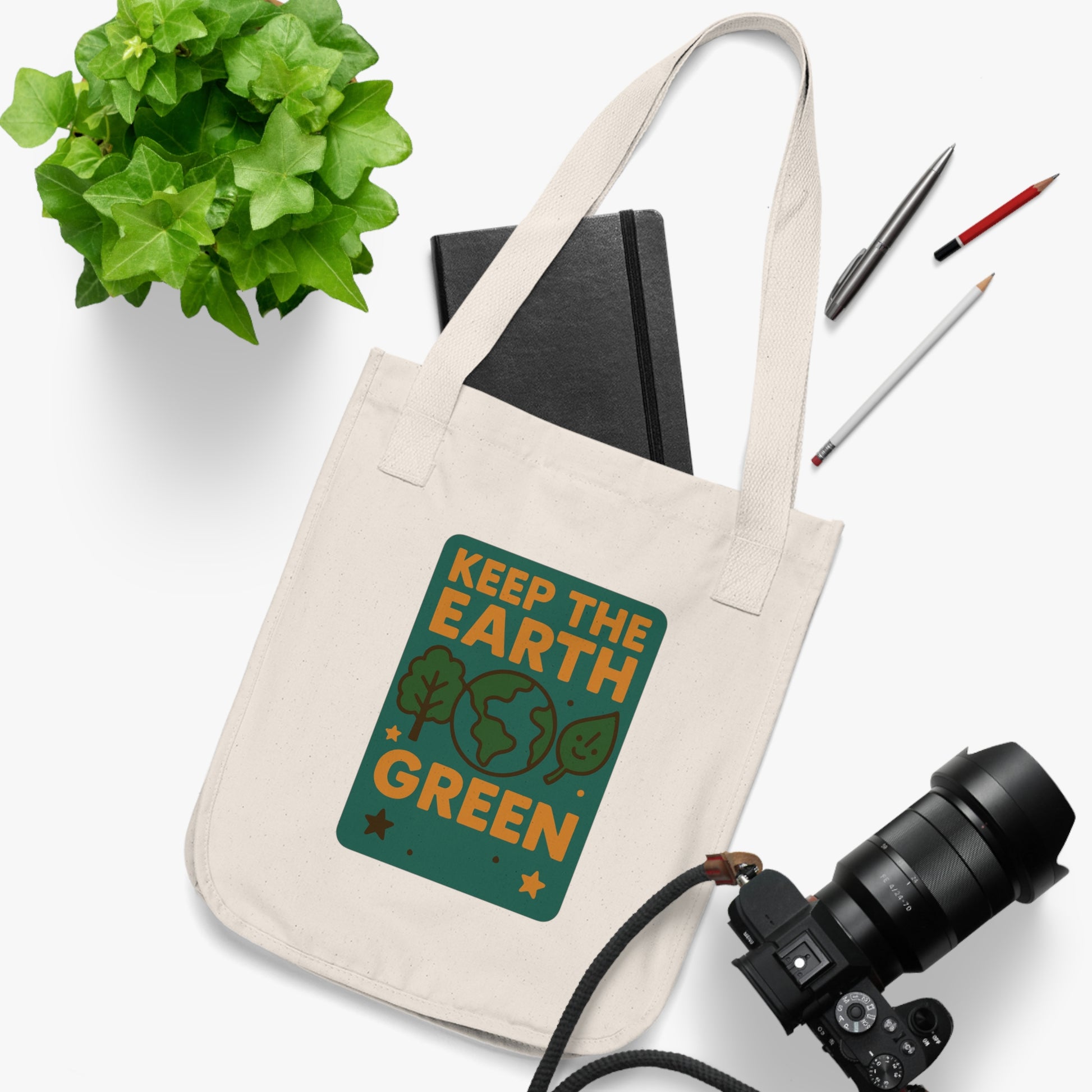 “Organic Cotton Tote Bag - Keep Earth Green | Eco-Friendly Reusable Shopping Bag”