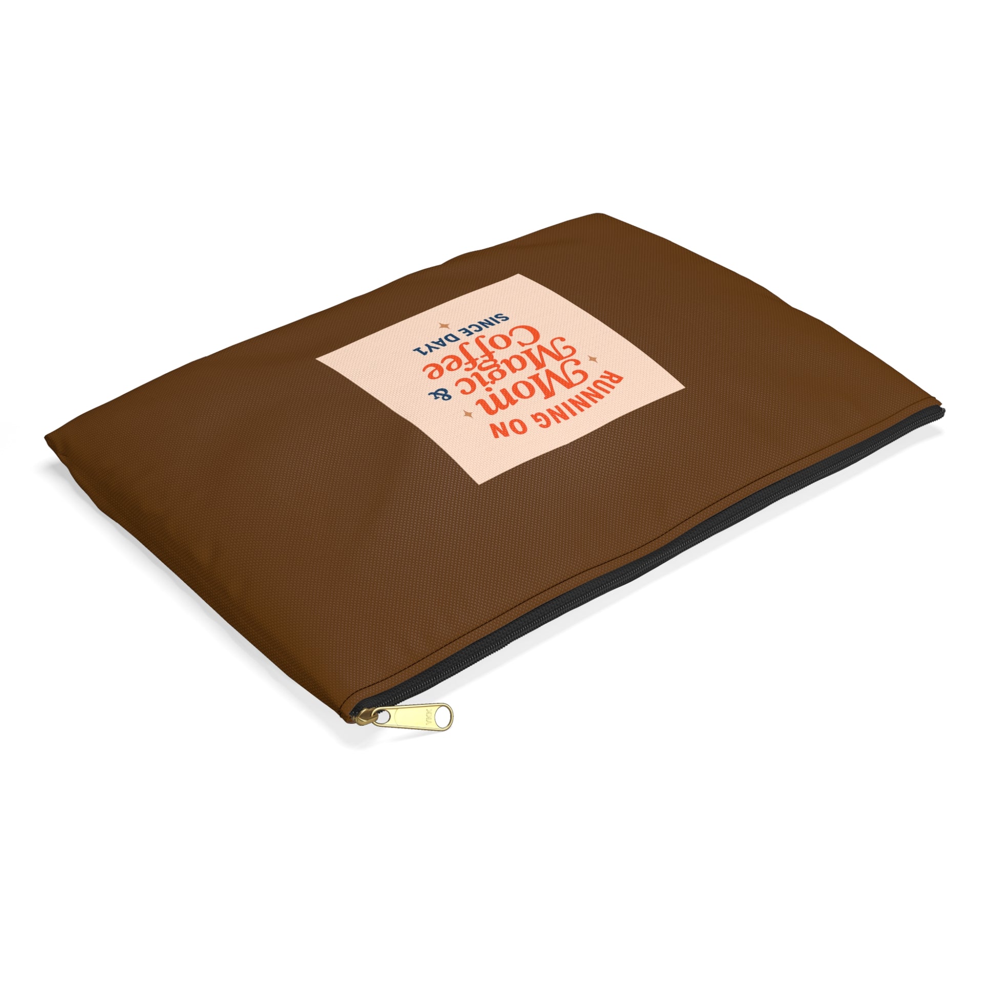 Running on Mom Magic & Coffee Pouch - Limited Edition Chocolate Brown - Mom Survival Kit - Cosmetic Bag - Mother’s Day Gift