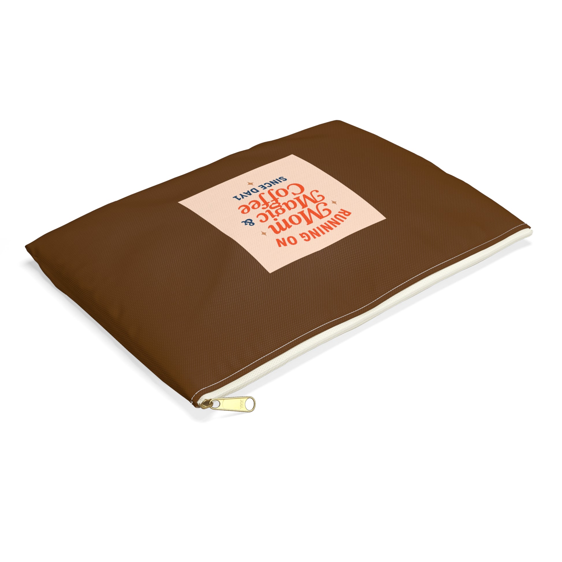 Running on Mom Magic & Coffee Pouch - Limited Edition Chocolate Brown - Mom Survival Kit - Cosmetic Bag - Mother’s Day Gift