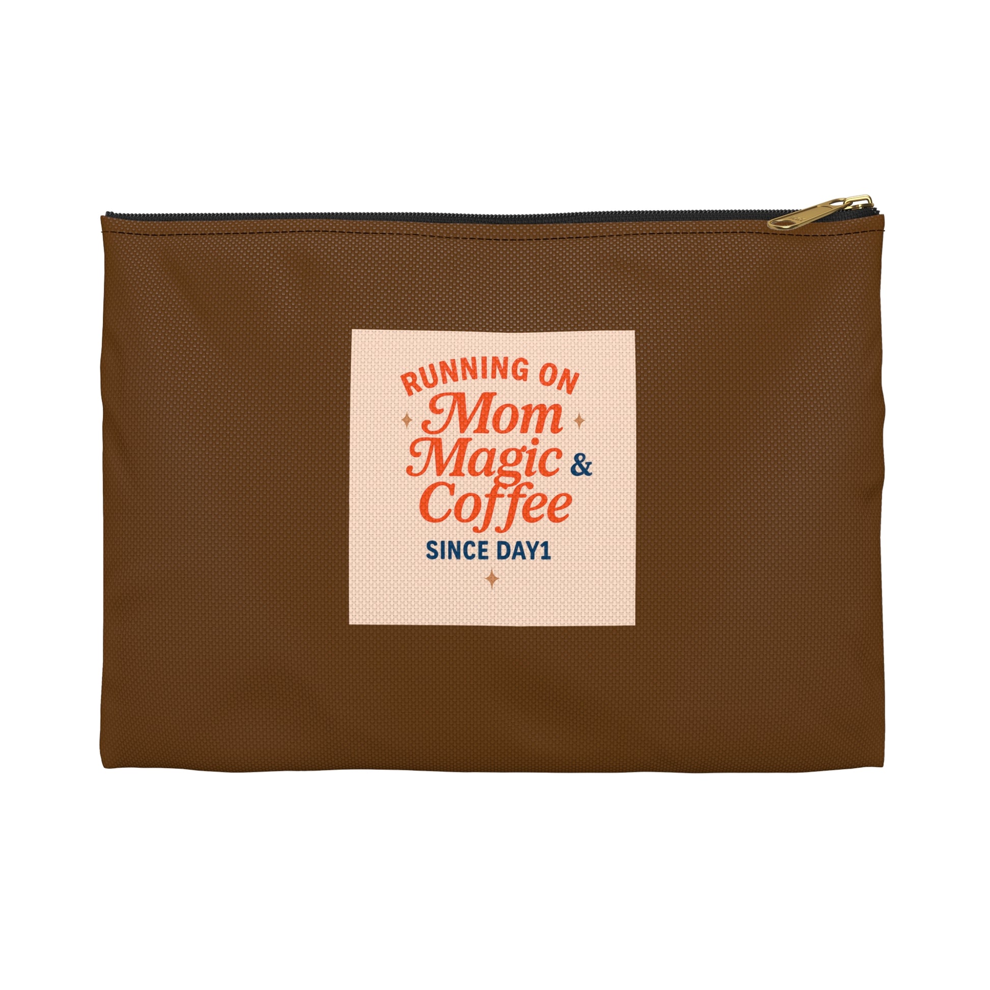 Running on Mom Magic & Coffee Pouch - Limited Edition Chocolate Brown - Mom Survival Kit - Cosmetic Bag - Mother’s Day Gift