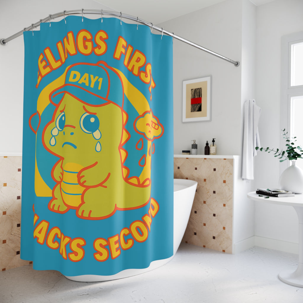 Weepy Rex Feelings First Shower Curtain - Cute Dinosaur Bathroom Decor