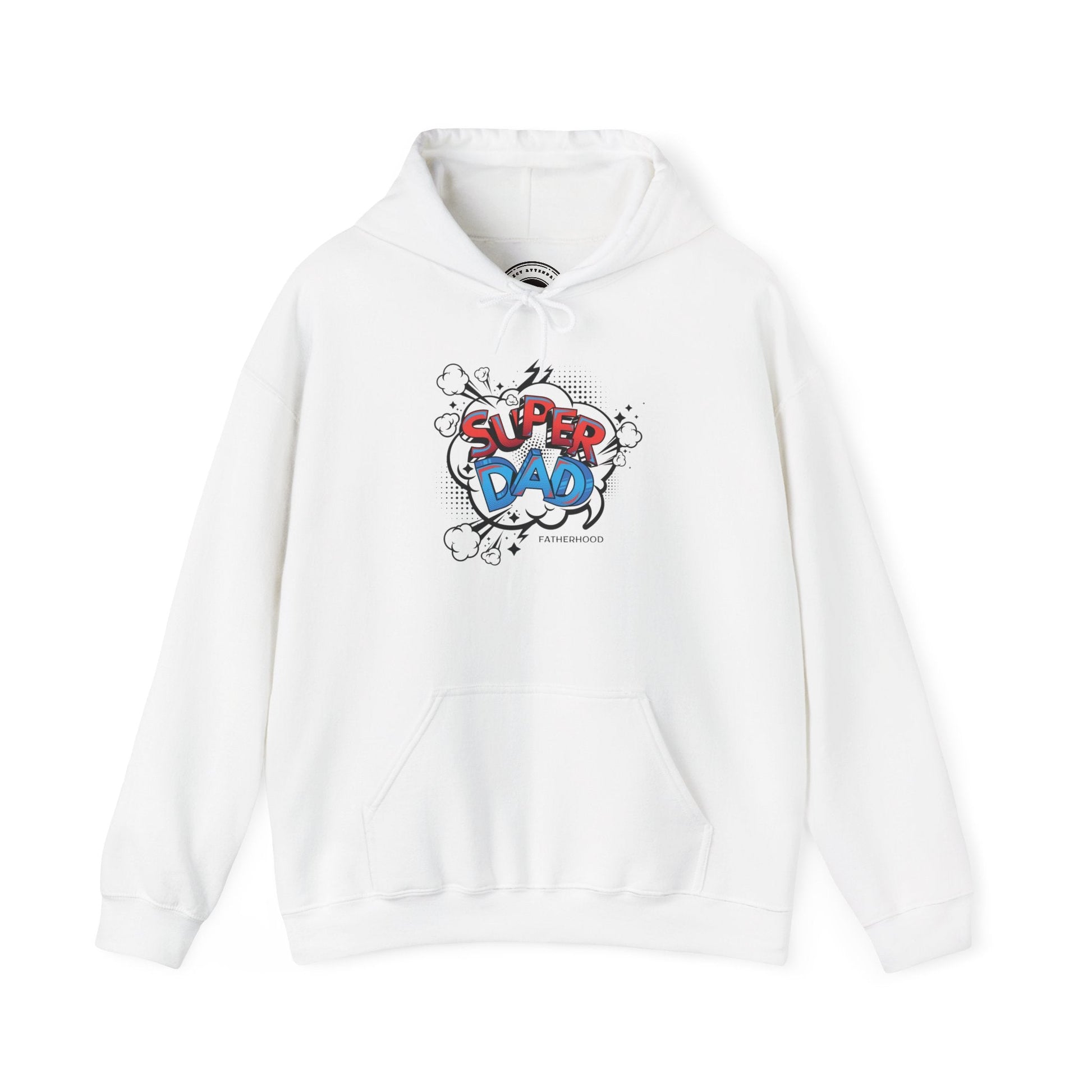 Super Dad Hoodie for Father's Day, unisex sweatshirt with kangaroo pocket and adjustable hood.