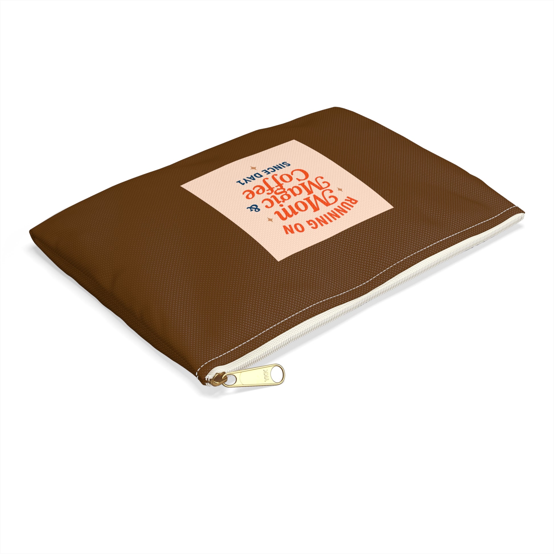 Running on Mom Magic & Coffee Pouch - Limited Edition Chocolate Brown - Mom Survival Kit - Cosmetic Bag - Mother’s Day Gift