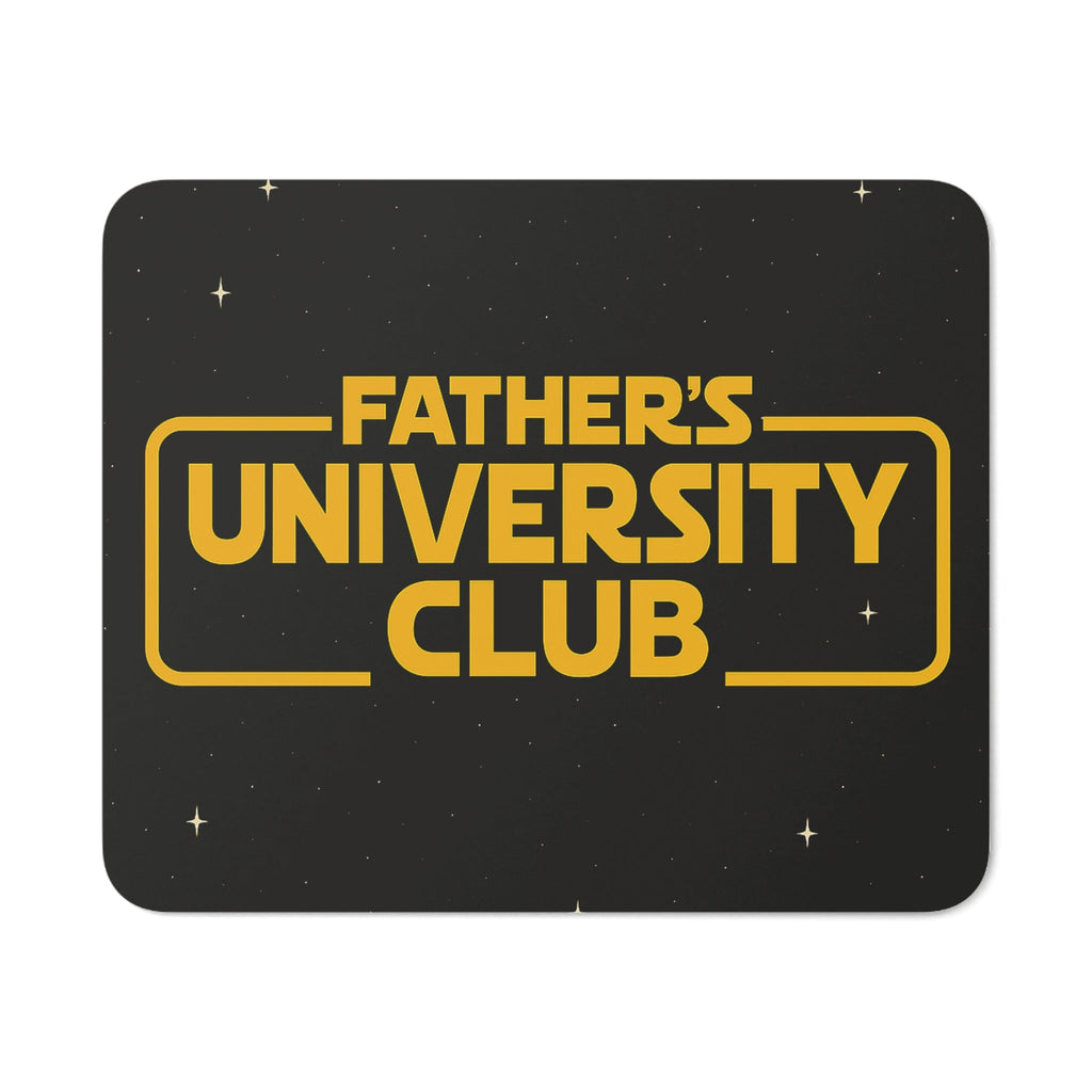 Rectangular black desk mouse pad with gold "Father's University Club" text and small star accents for home or office use.