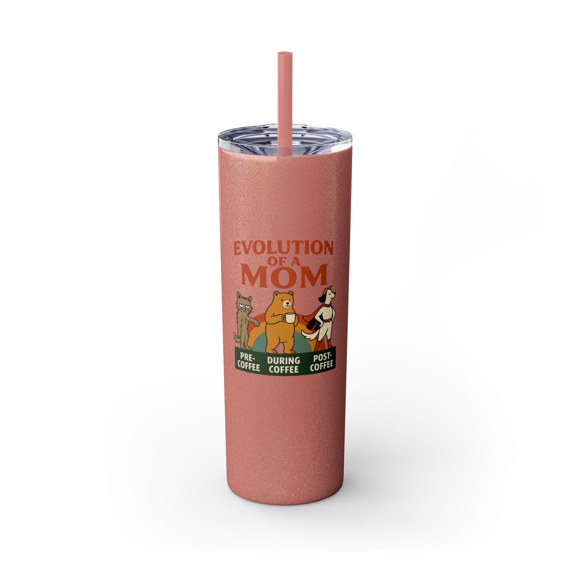 “Evolution of a Mom Glitter Tumbler - Funny Mom Life Skinny Tumbler 20oz”